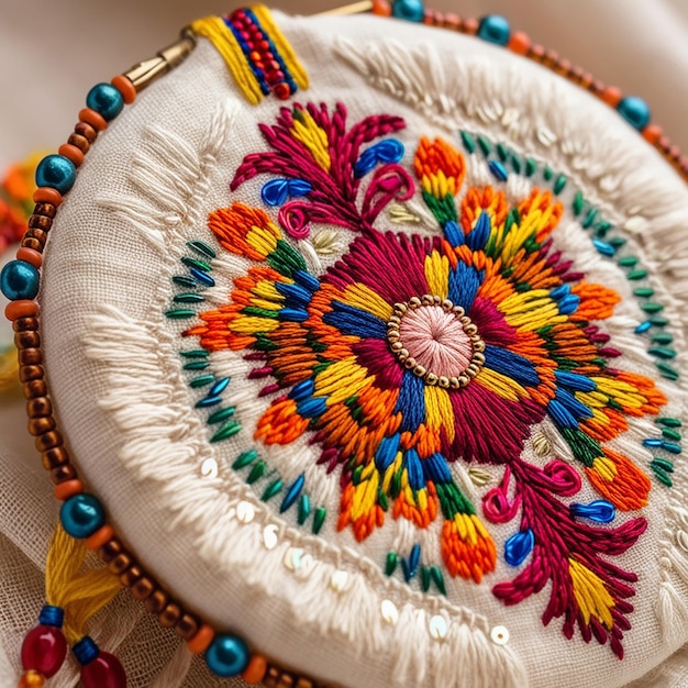 haftowane wzory na tkaninie